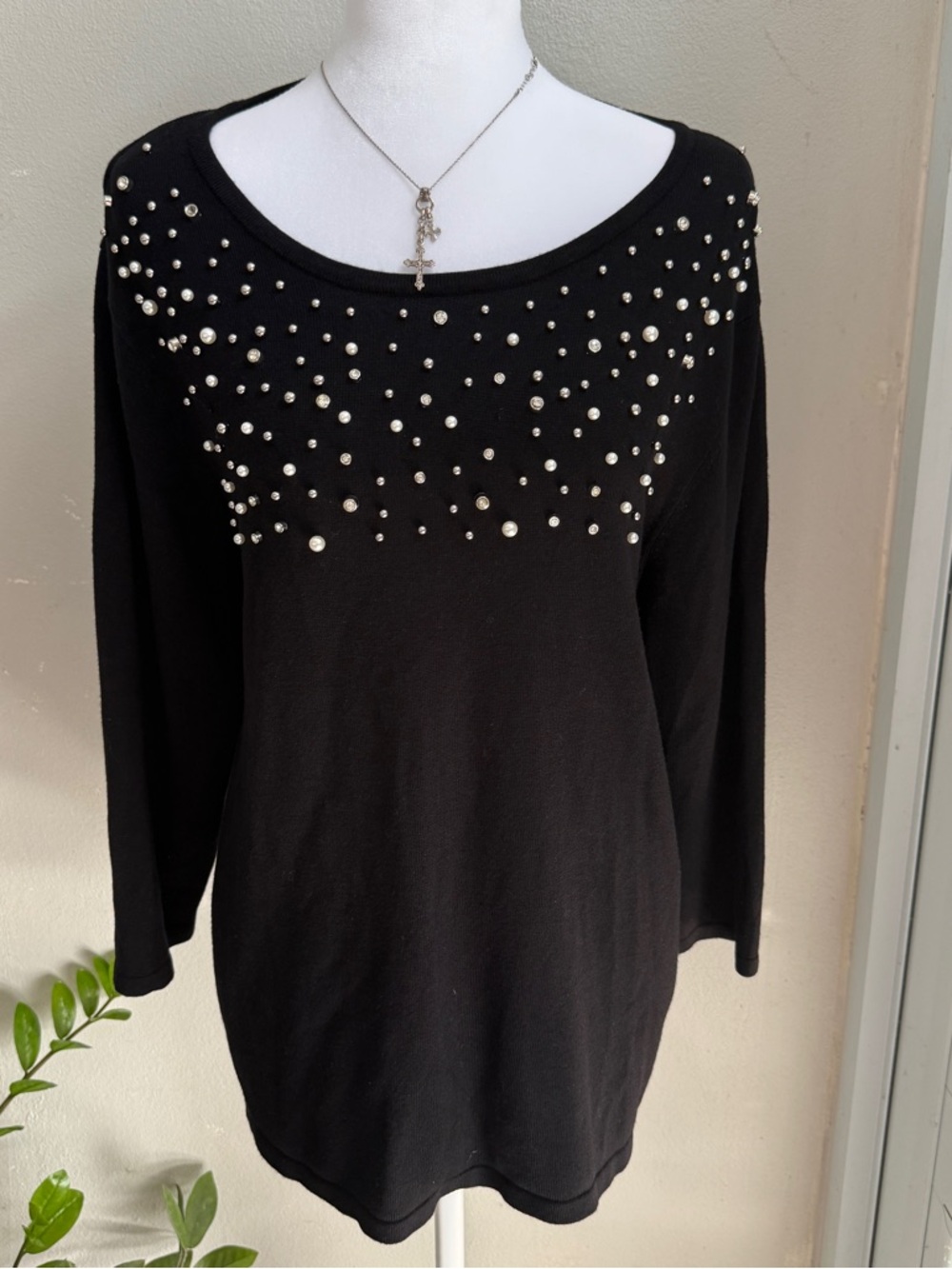 Liz Claiborne Black Sweater with Silver Accent